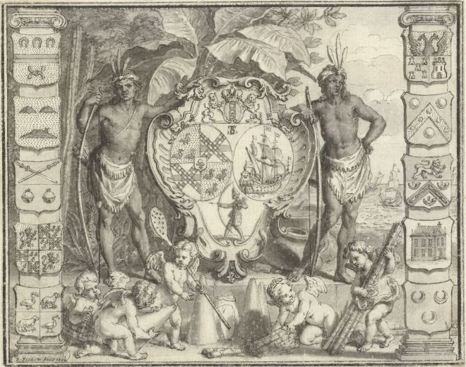 De wapens van Suriname, Bernard Picart, 1720 (collectie: Rijksmuseum)